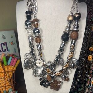 Set of 2: Black and Brown Charm Necklaces